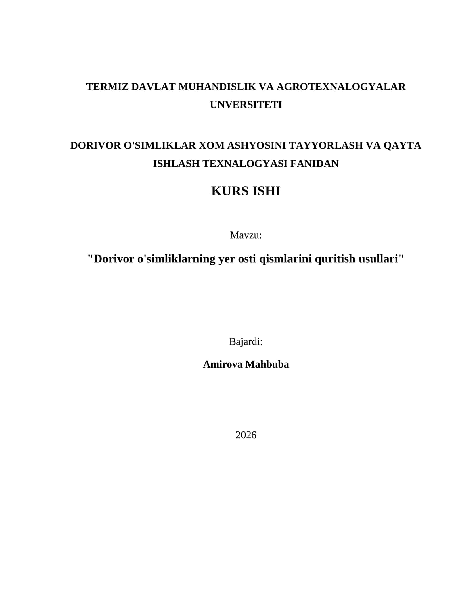 Dorivor o'simliklarning yer osti qismlarini quritish usullari 1
