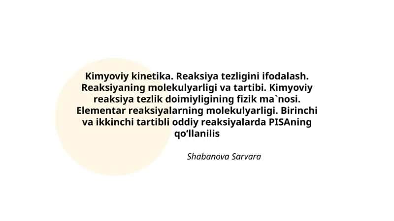 Kimyoviy kinetika. Reaksiya tezligini ifodalash 1