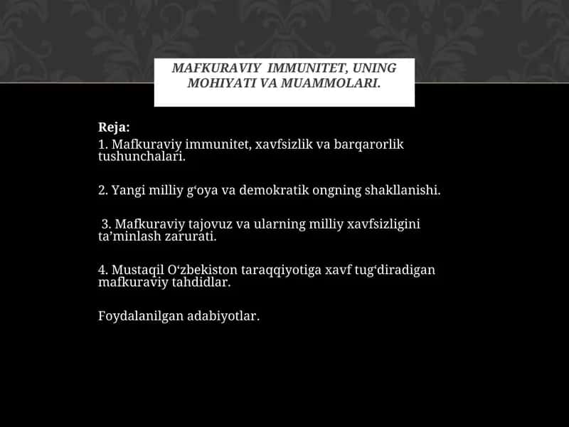 MAFKURAVIY IMMUNITET, UNING MOHIYATI VA MUAMMOLARI. 1