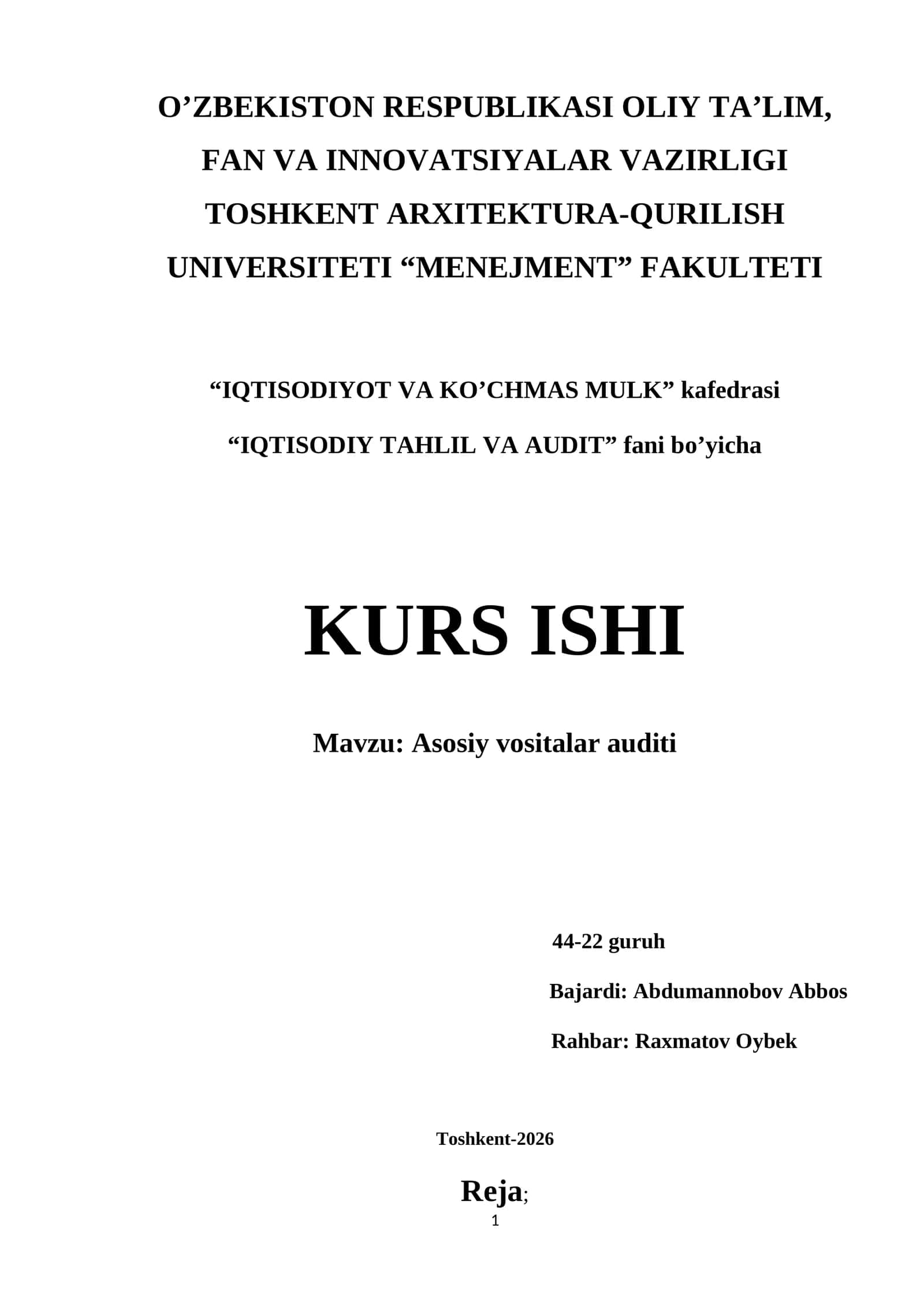 Asosiy vositalar auditi 1