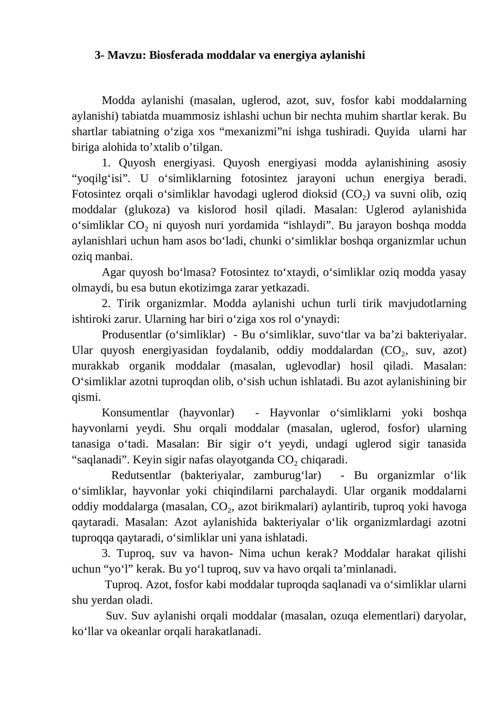 Biosferada moddalar va energiya aylanishi 1