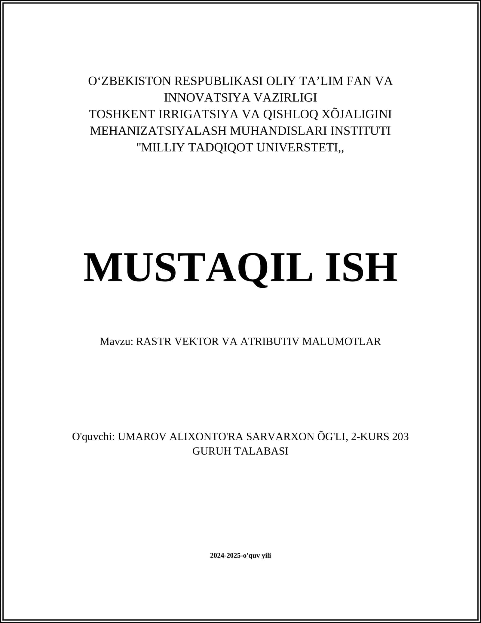 RASTR VEKTOR VA ATRIBUTIV MALUMOTLAR 1