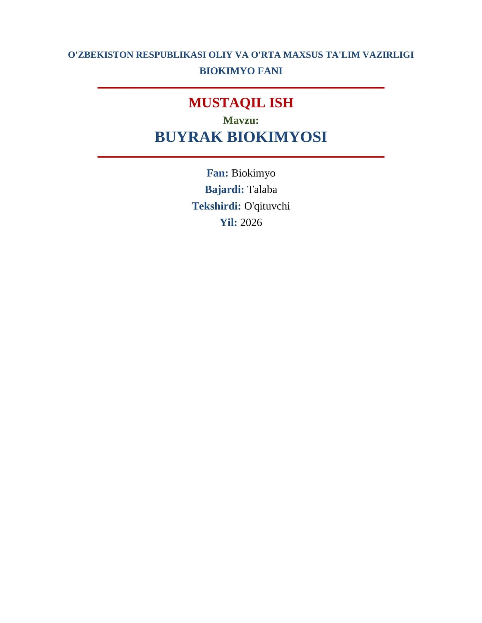 BUYRAK BIOKIMYOSI MUSTAQIL ISH 1