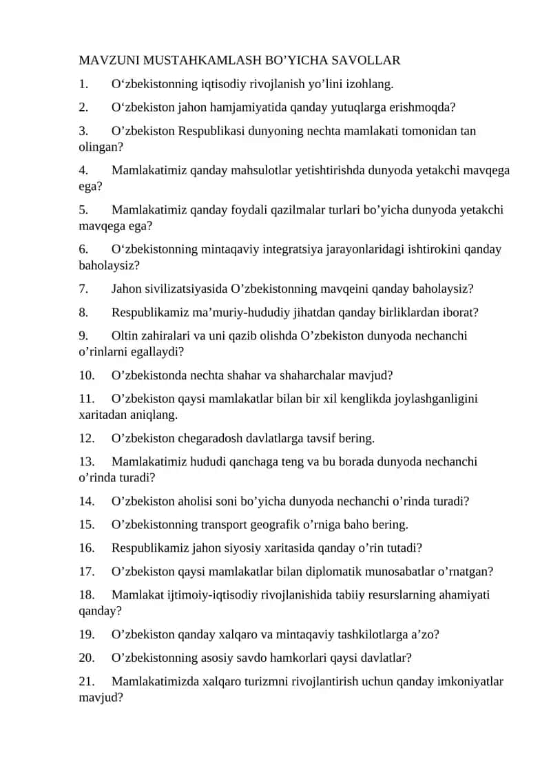 O‘zbekistonning iqtisodiy rivojlanishi 1