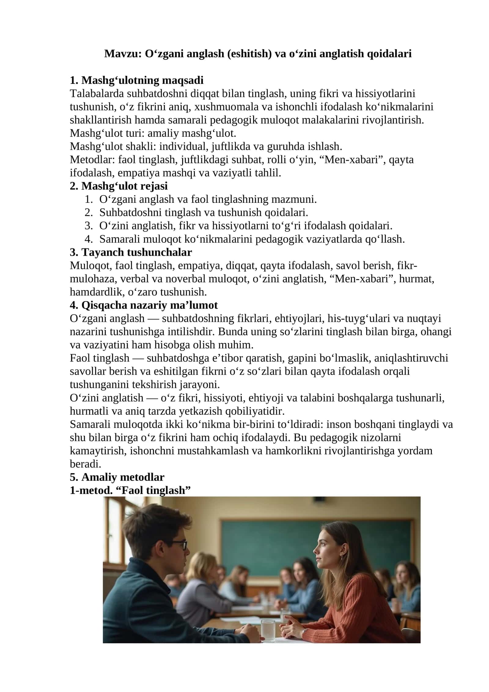 O‘zgani anglash (eshitish) va o‘zini anglatish qoidalari 1