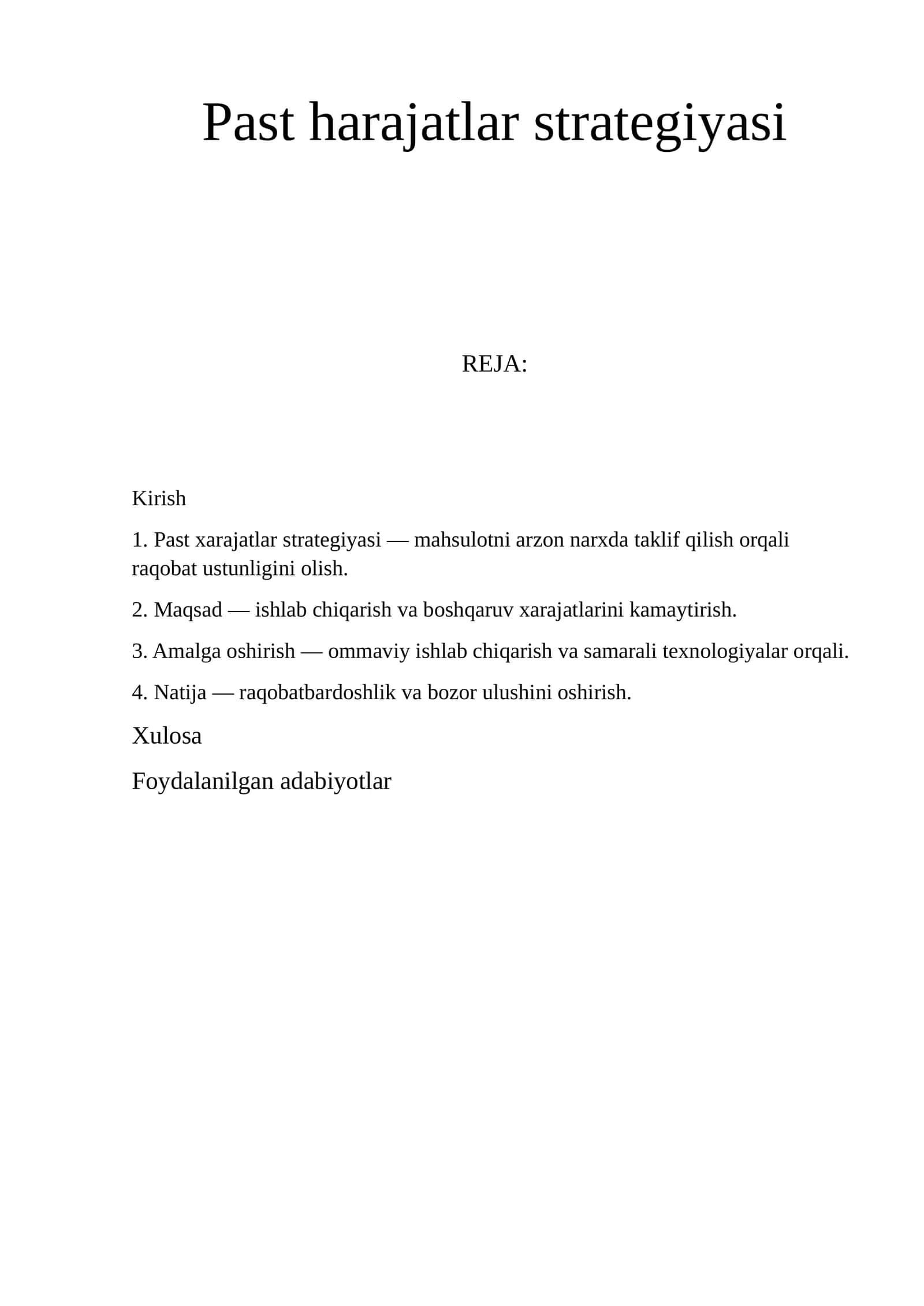 Past harajatlar strategiyasi 1