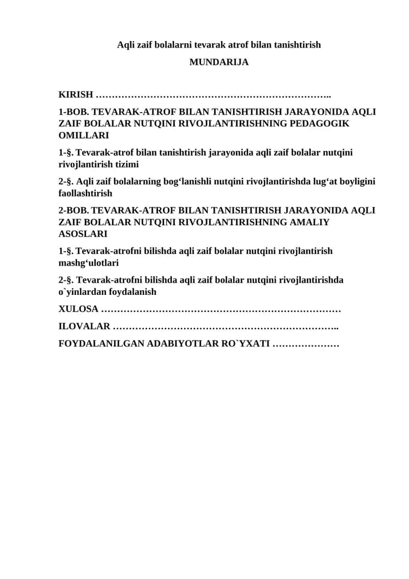 Aqli zaif bolalarni tevarak atrof bilan tanishtirish 1