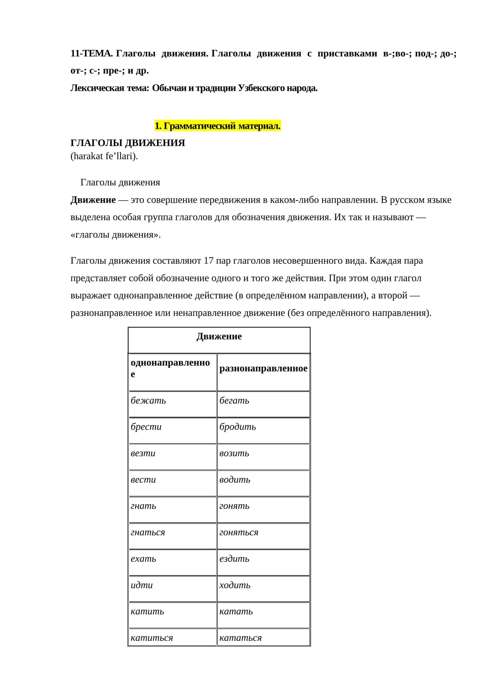 Глаголы движения 1