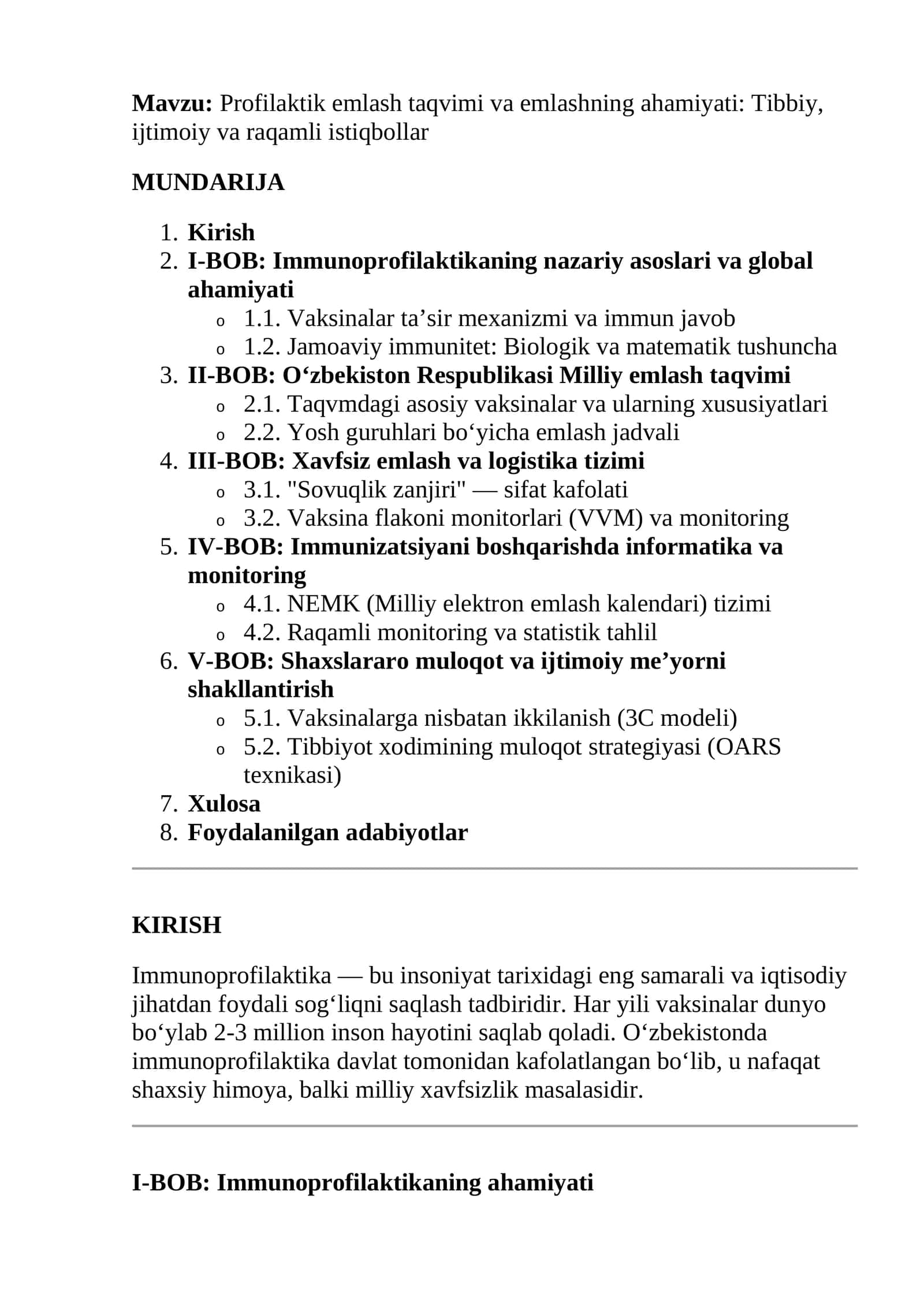 Profilaktik emlash taqvimi va emlashning ahamiyati: Tibbiy, ijtimoiy va raqamli istiqbollar 1
