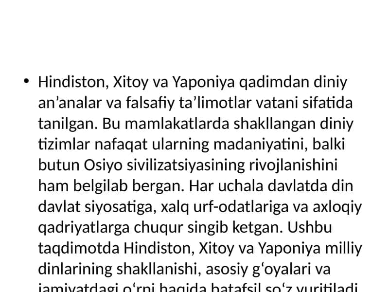 Hindiston, Xitoy va Yaponiya Milliy Dinlari 1