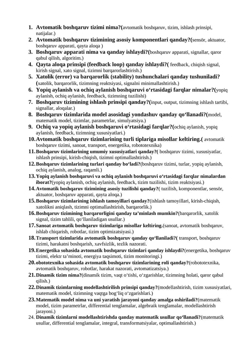 Avtomatik boshqaruv tizimi 1