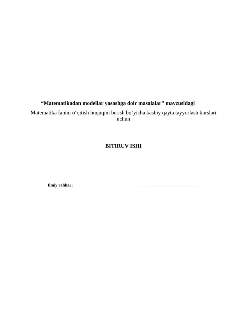 Matematikadan modellar yasashga doir masalalar 1