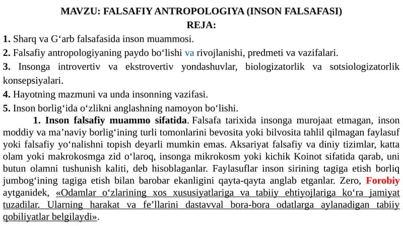 FALSAFIY ANTROPOLOGIYA (INSON FALSAFASI) 1