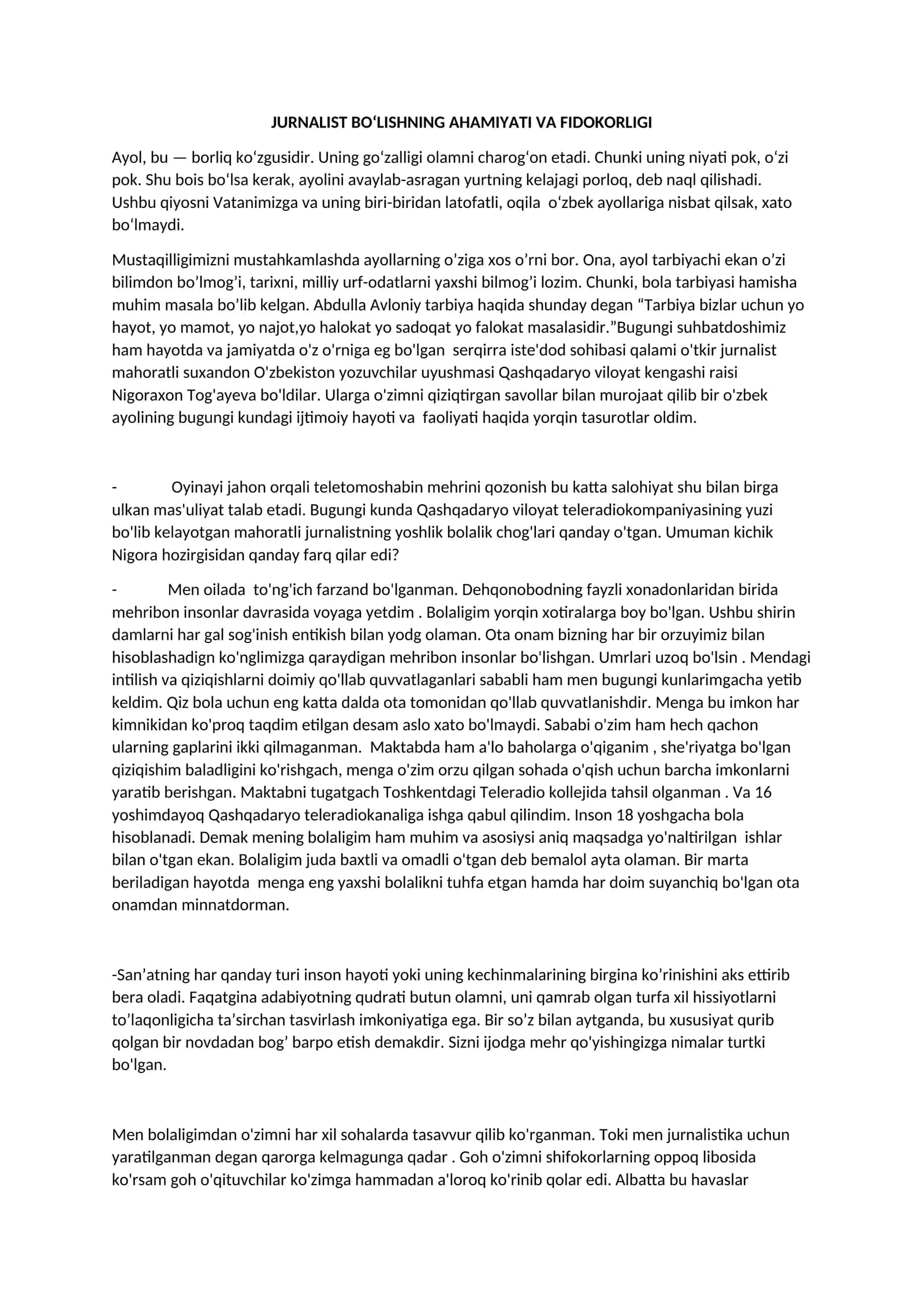 JURNALIST BOʻLISHNING AHAMIYATI VA FIDOKORLIGI 1
