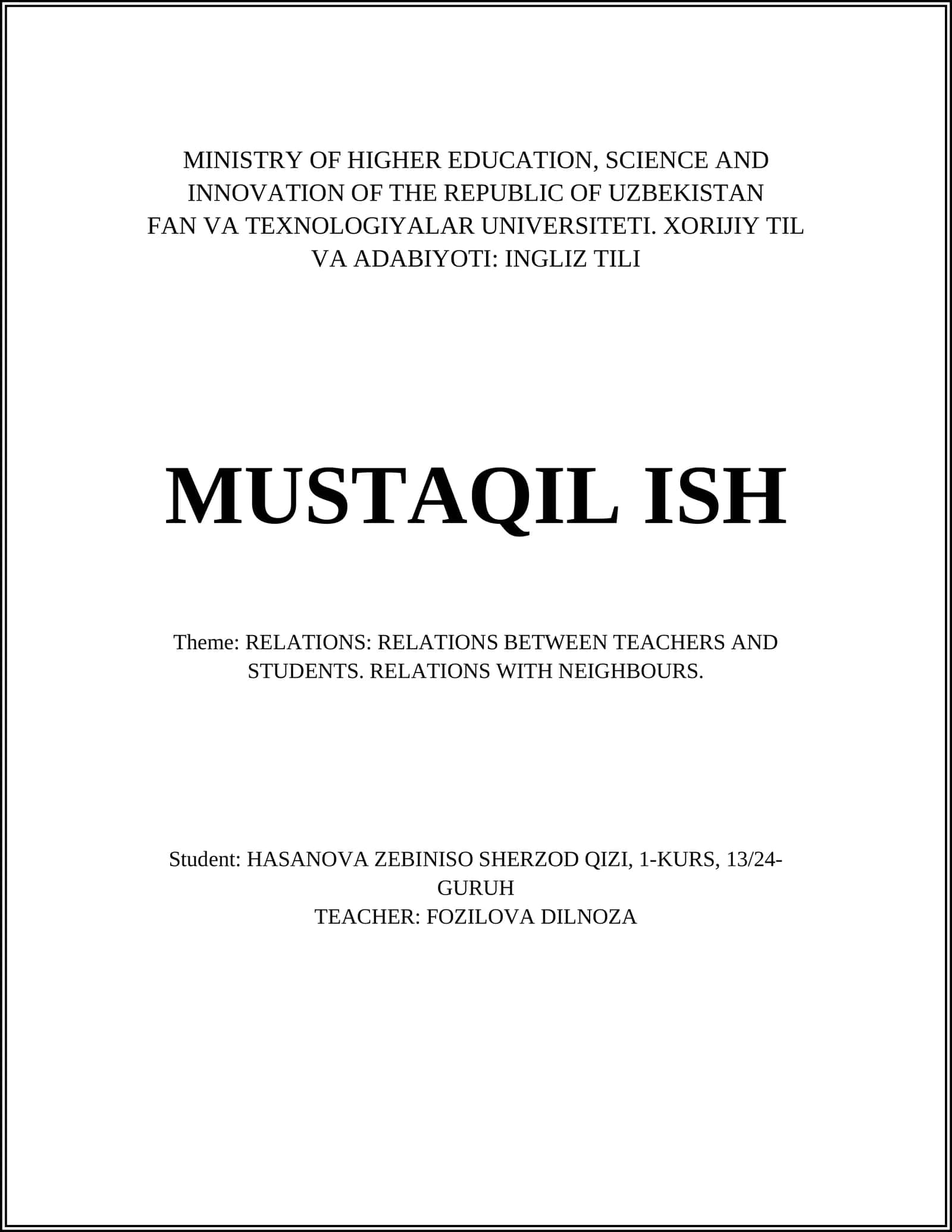 INGLIZ TILI MUSTAQIL ISH 1