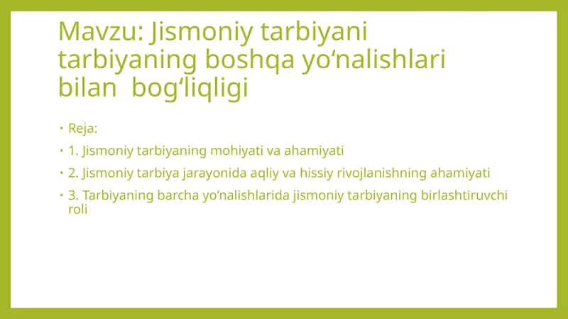 Jismoniy tarbiyaning boshqayo‘nalishlari bilan bog‘liqligi 1