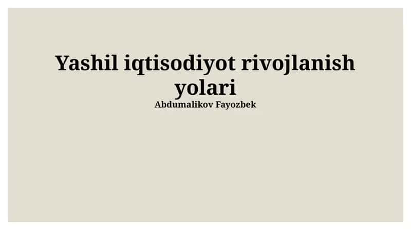 Yashil iqtisodiyot rivojlanish yolari 1