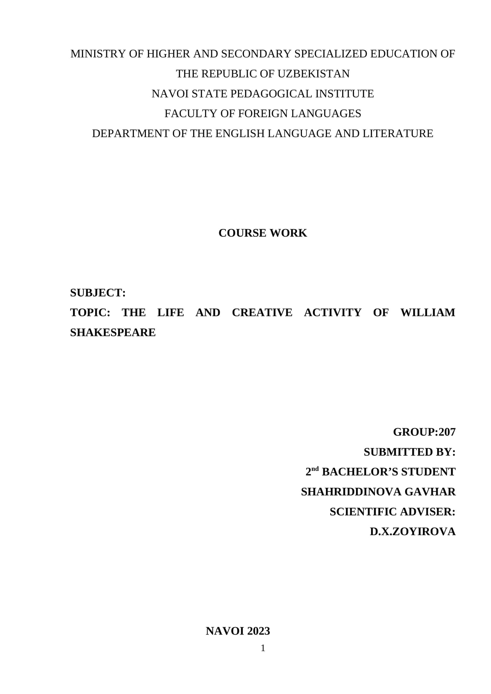 THE LIFE AND CREATIVE ACTIVITY OF WILLIAM SHAKESPEARE 1