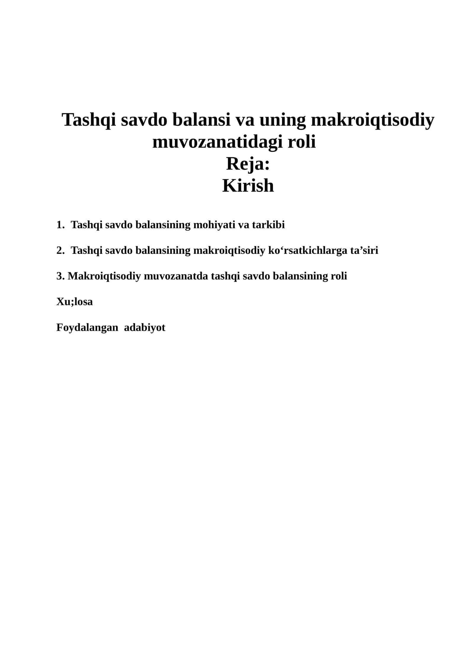 Tashqi savdo balansi va uning makroiqtisodiy muvozanatidagi roli 1