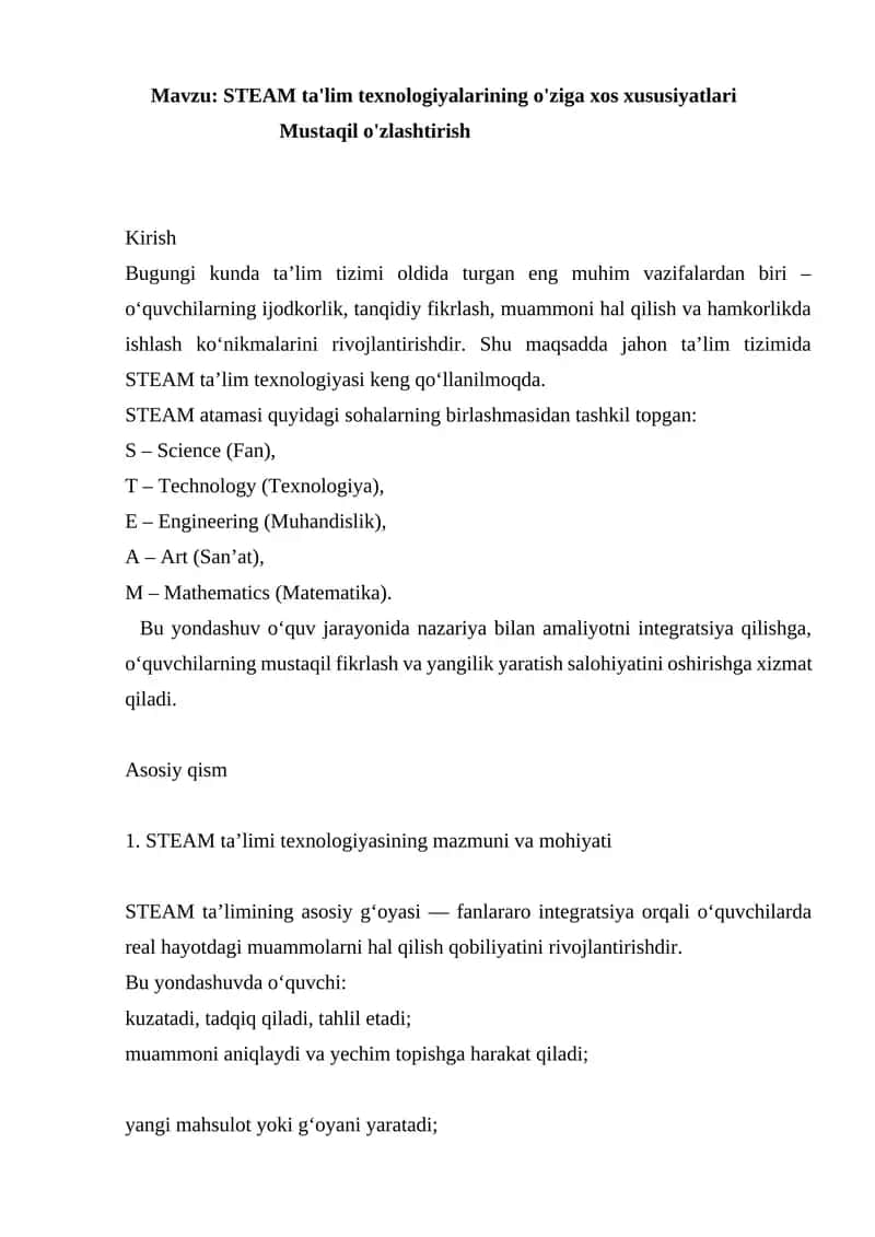 STEAM ta'lim texnologiyalari 1