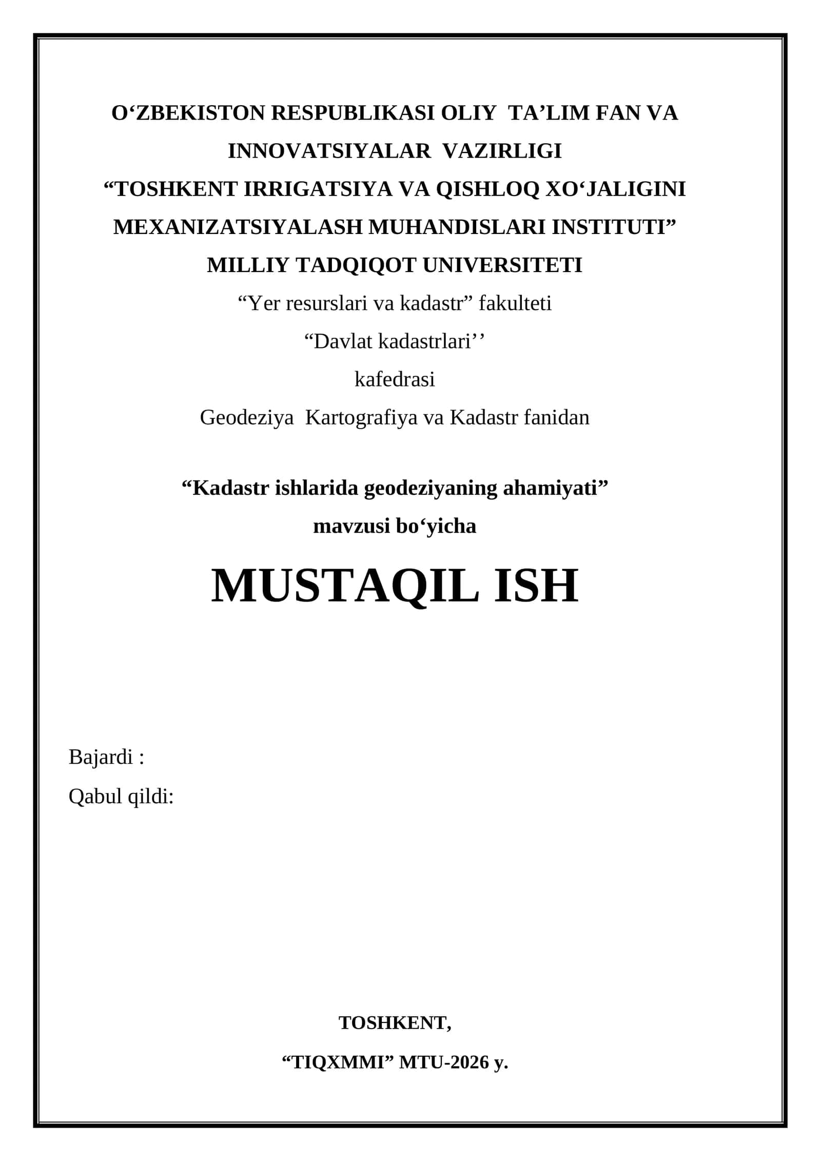 Kadastr ishlarida geodeziyaning ahamiyati 1