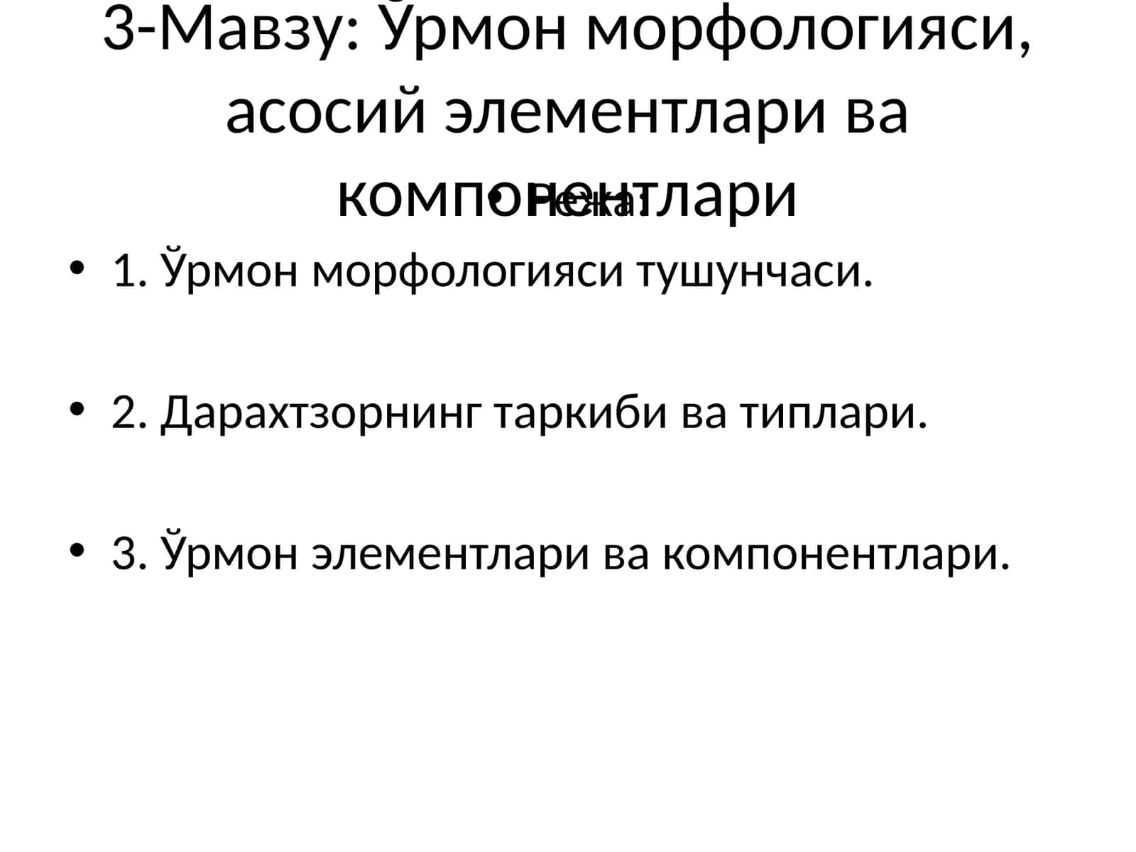 Ўрмон морфологияси, асосий элементлари ва компонентлари 1