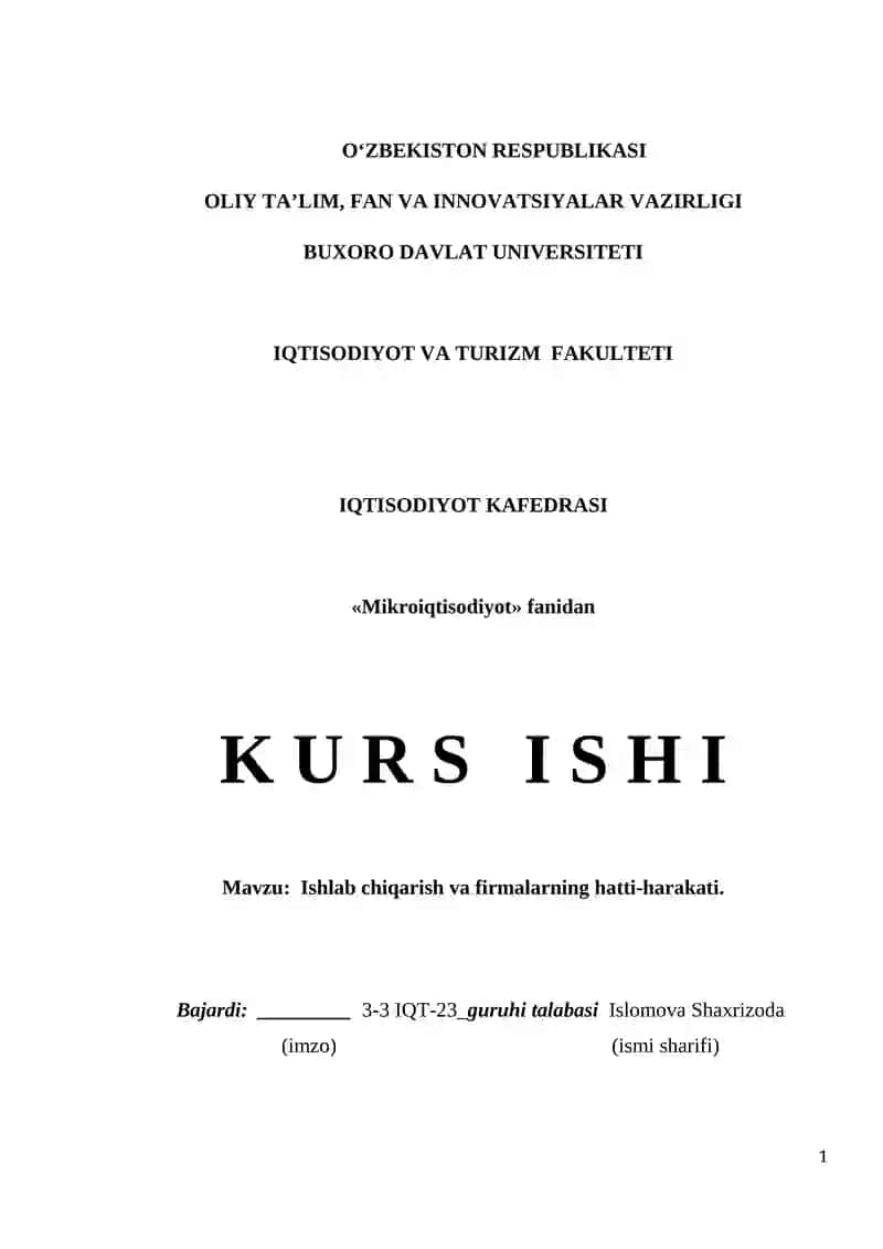 Ishlab chiqarish va firmalarning hatti-harakati