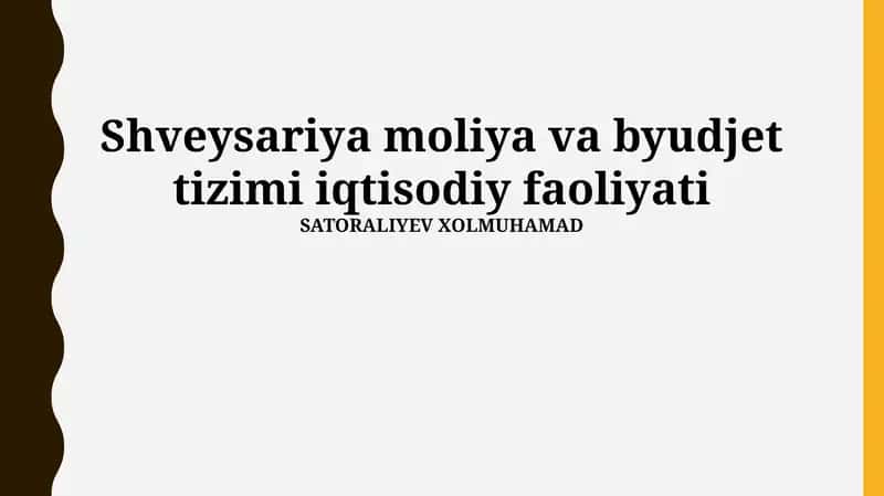 Shveysariya moliya va byudjet tizimi iqtisodiy faoliyati 1