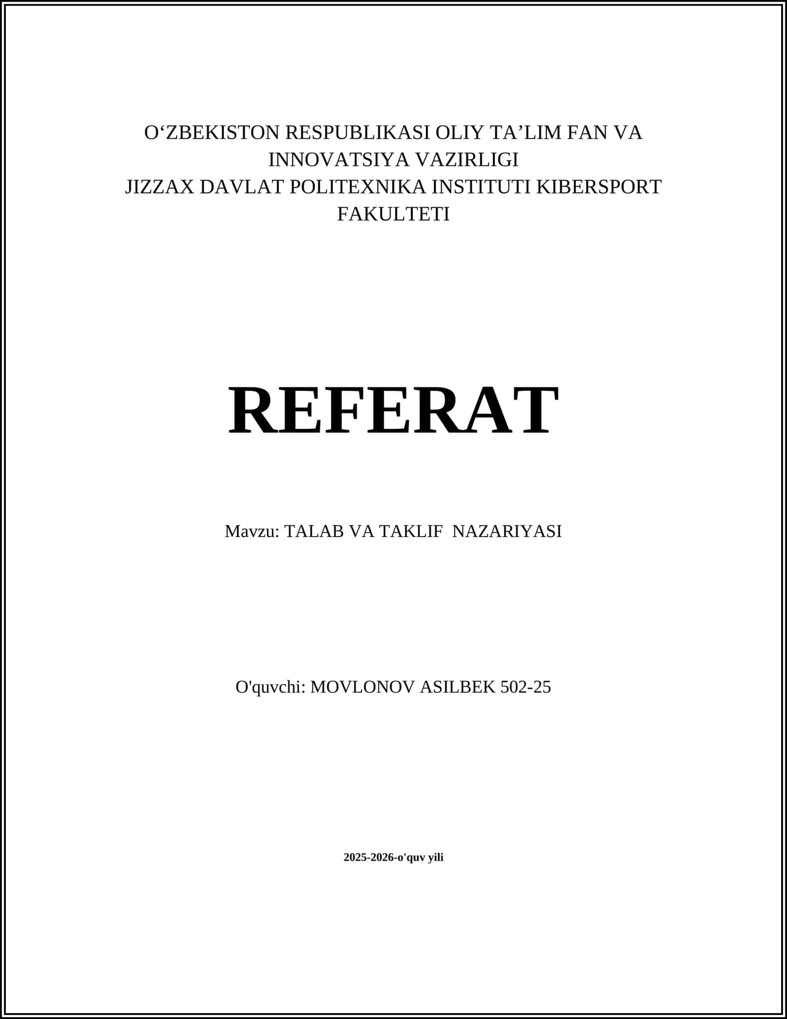 TALAB VA TAKLIF NAZARIYASI 1