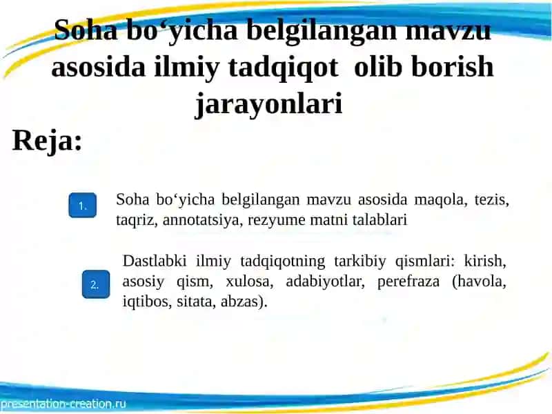 Soha bo‘yicha belgilangan mavzu asosida ilmiy tadqiqot
