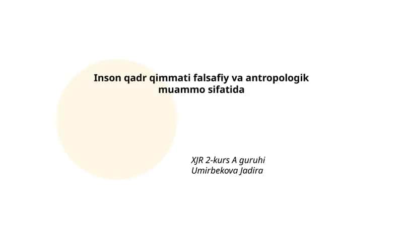 Insonning Qadr-qimmati: Falsafiy Asoslar 1