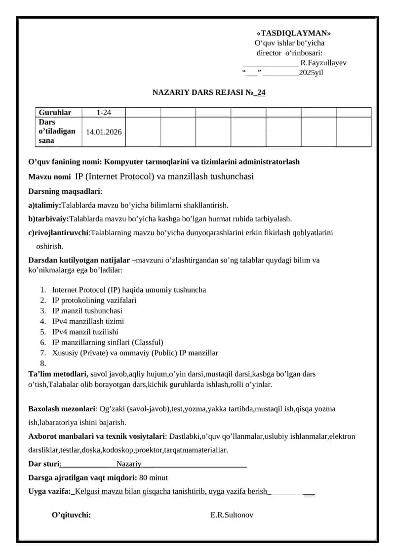 Kompyuter tarmoqlarini va tizimlarini administratorlash 1