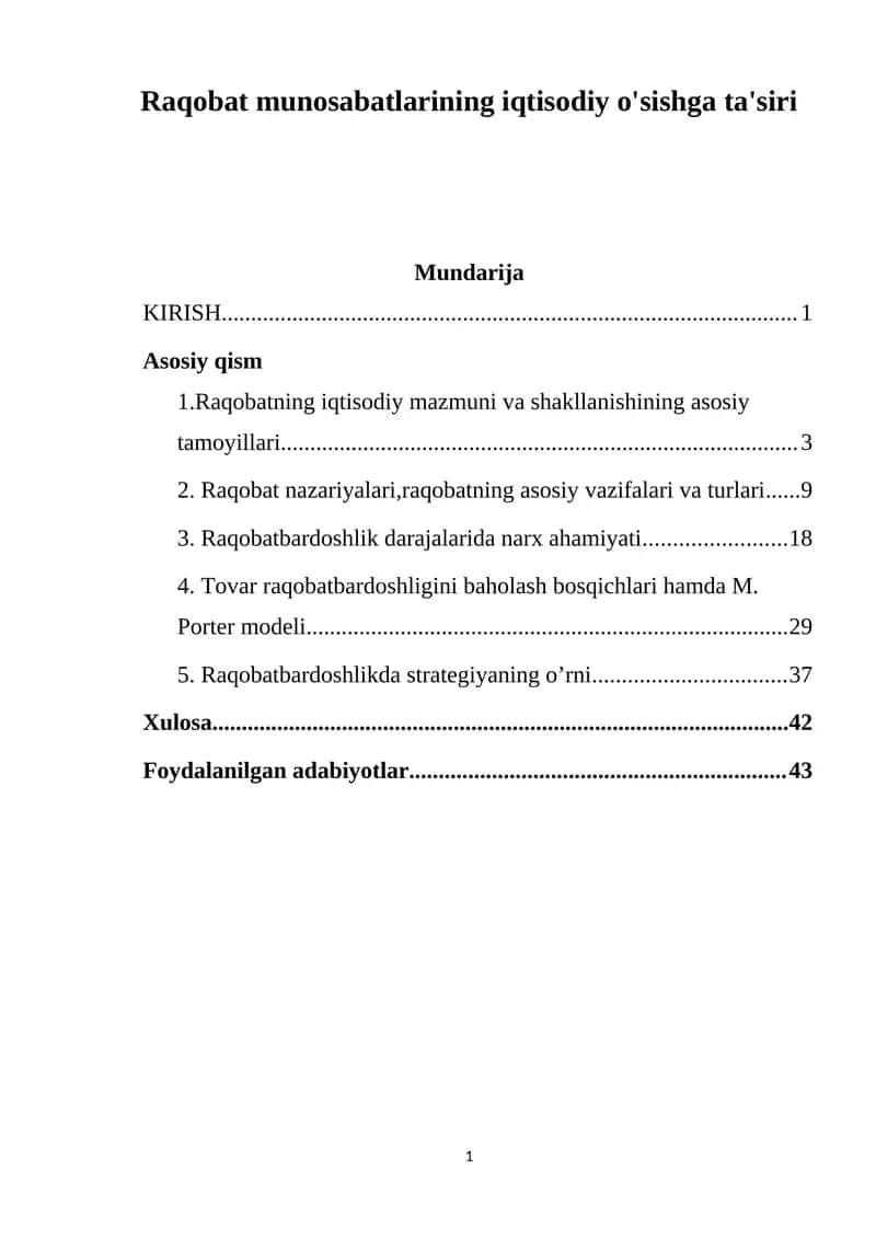 Raqobat munosabatlarining iqtisodiy o'sishga ta'siri 1