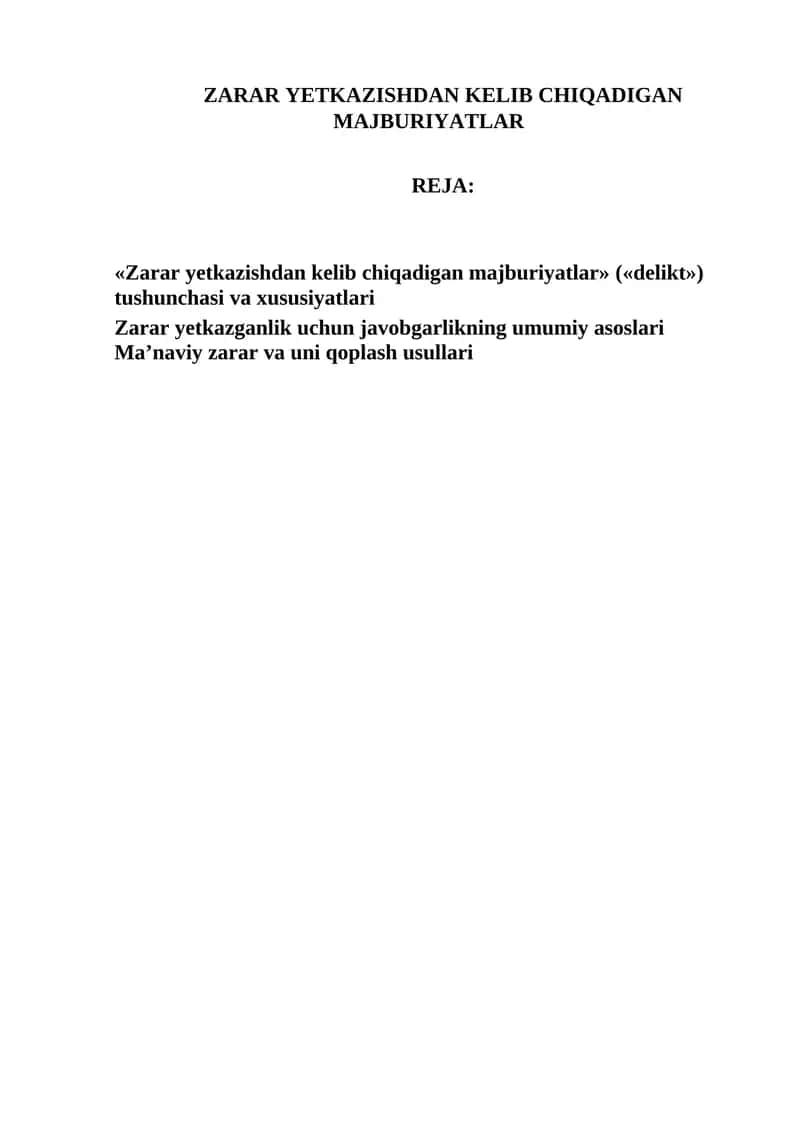 Zarar yetkazishdan kelib chiqadigan majburiyatlar 1