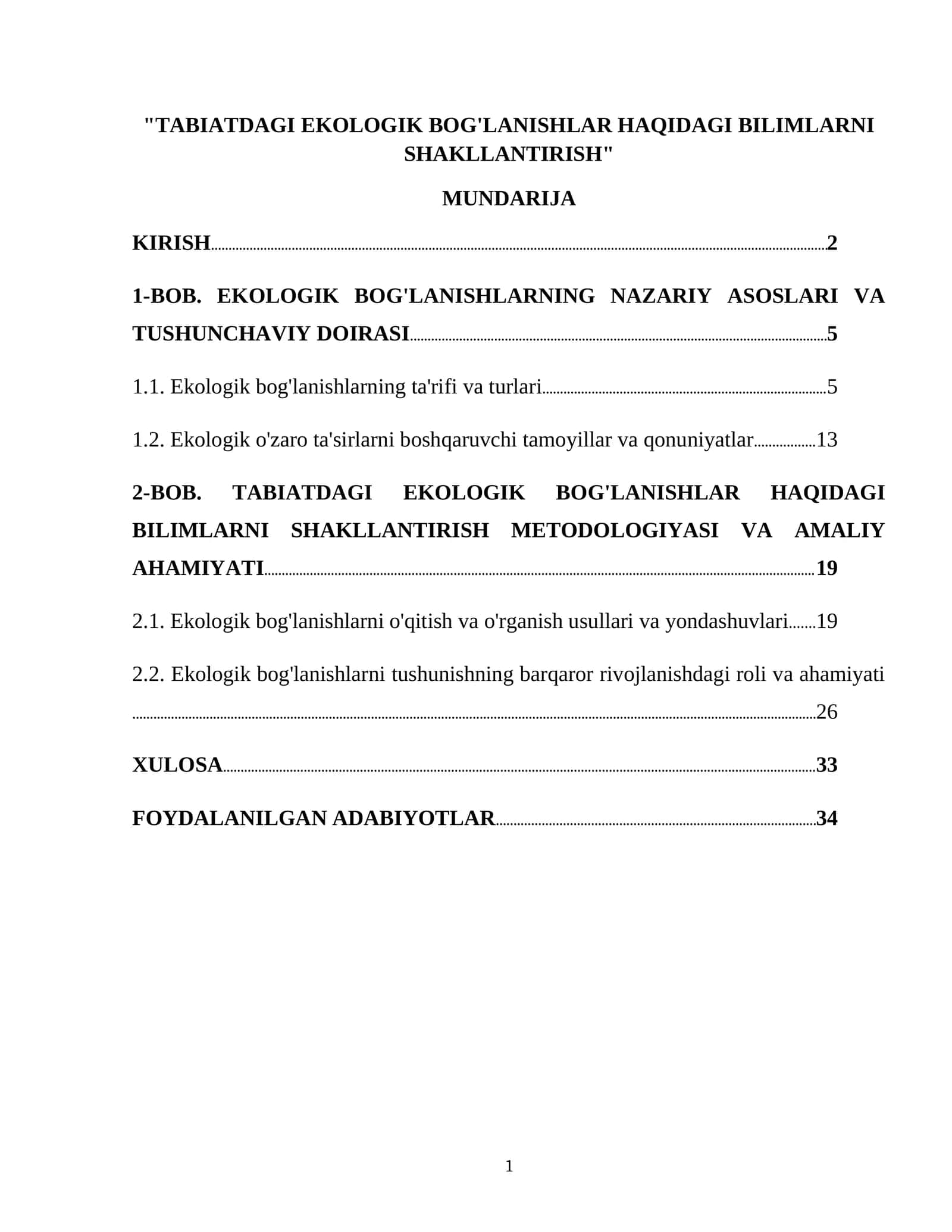 TABIATDAGI EKOLOGIK BOG'LANISHLAR HAQIDAGI BILIMLARNI SHAKLLANTIRISH 1
