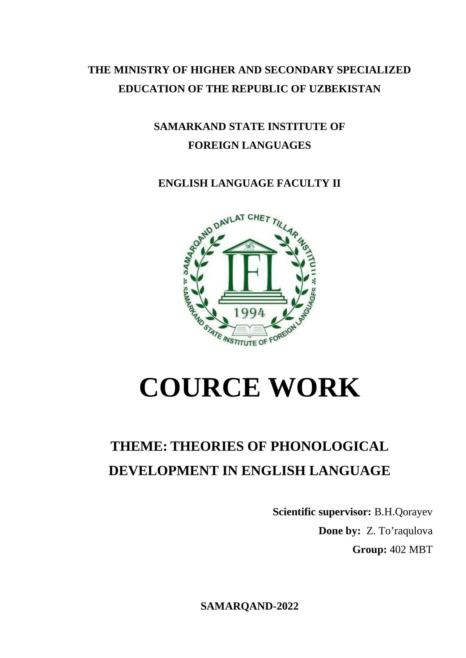 THEORIES OF PHONOLOGICAL DEVELOPMENT IN ENGLISH LANGUAGE 1