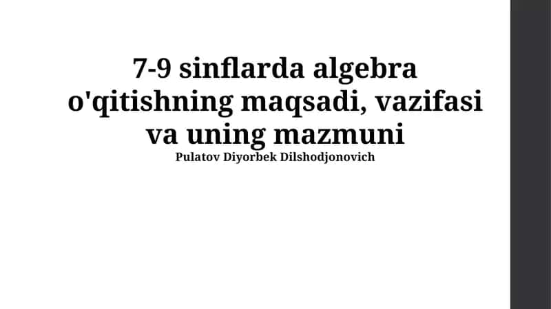 Algebra Ta'limining Vazifalari 1