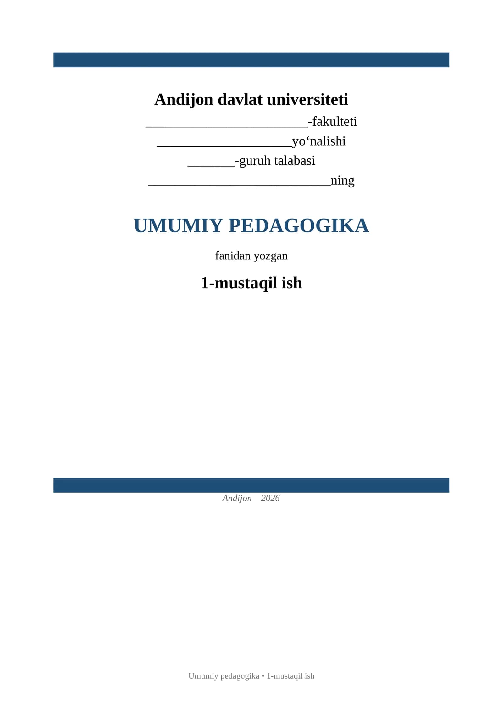 MUSTAQIL TA’LIM TOPSHIRIQLARI JADVALI 1