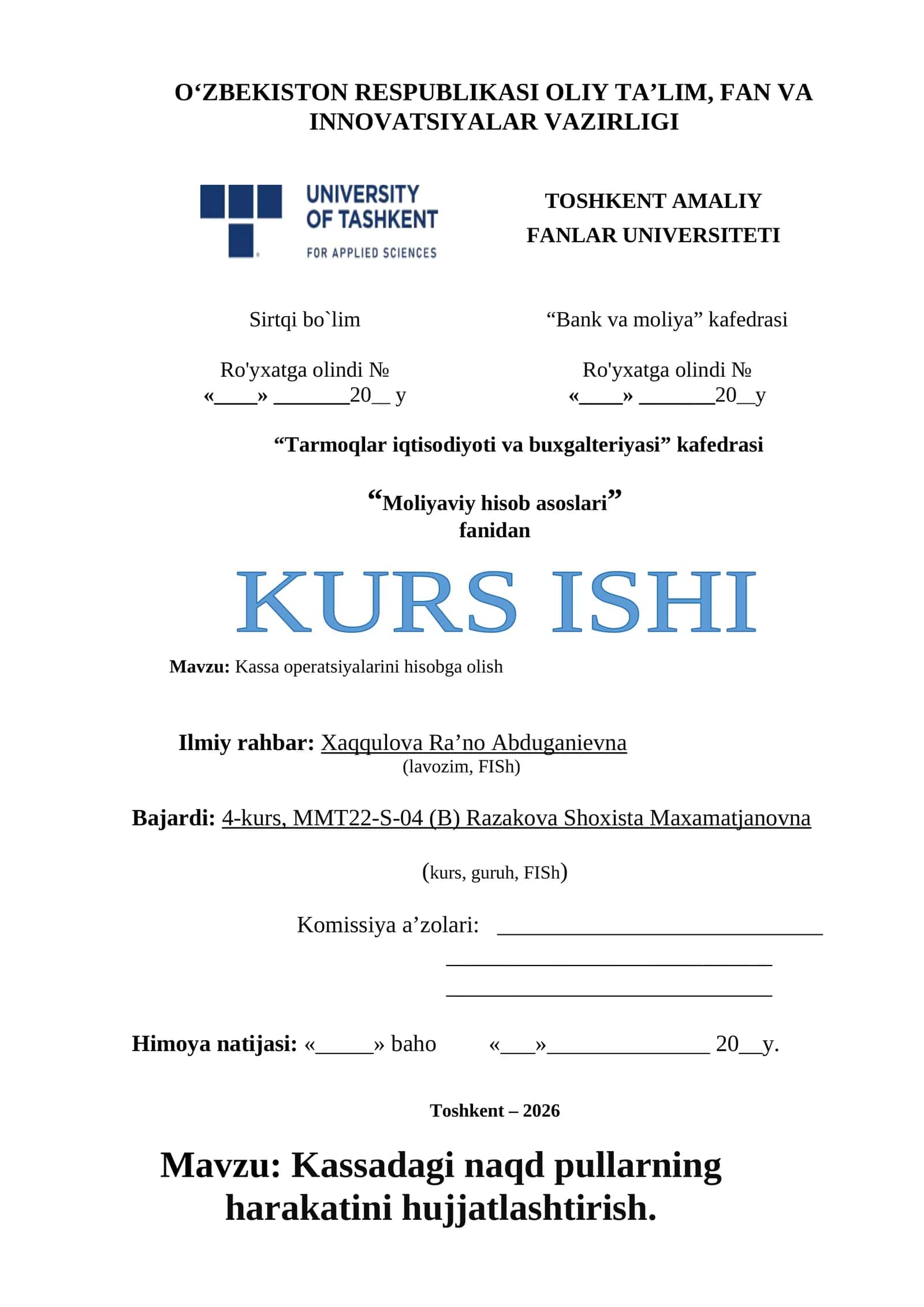 Kassa operatsiyalarini hisobga olish 1