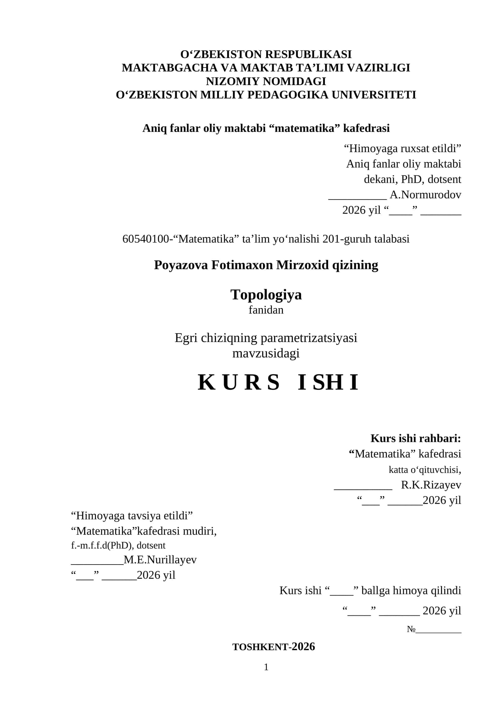 Egri chiziqning parametrizatsiyasi 1