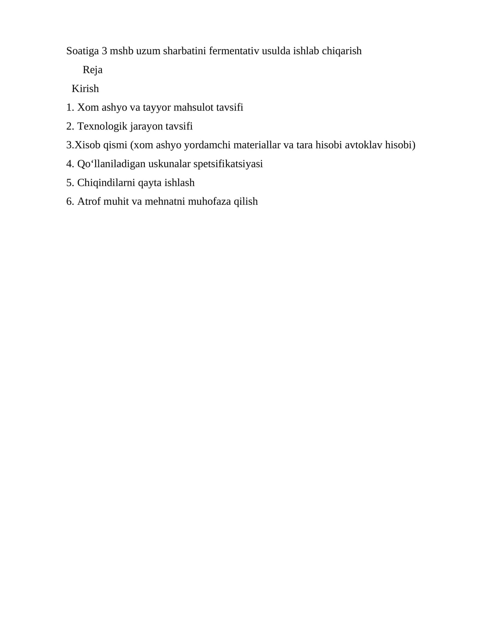 Uzum sharbatini fermentativ usulda ishlab chiqarish 1
