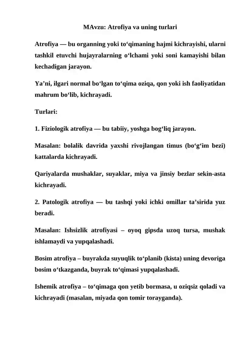 Atrofiya va uning turlari 1