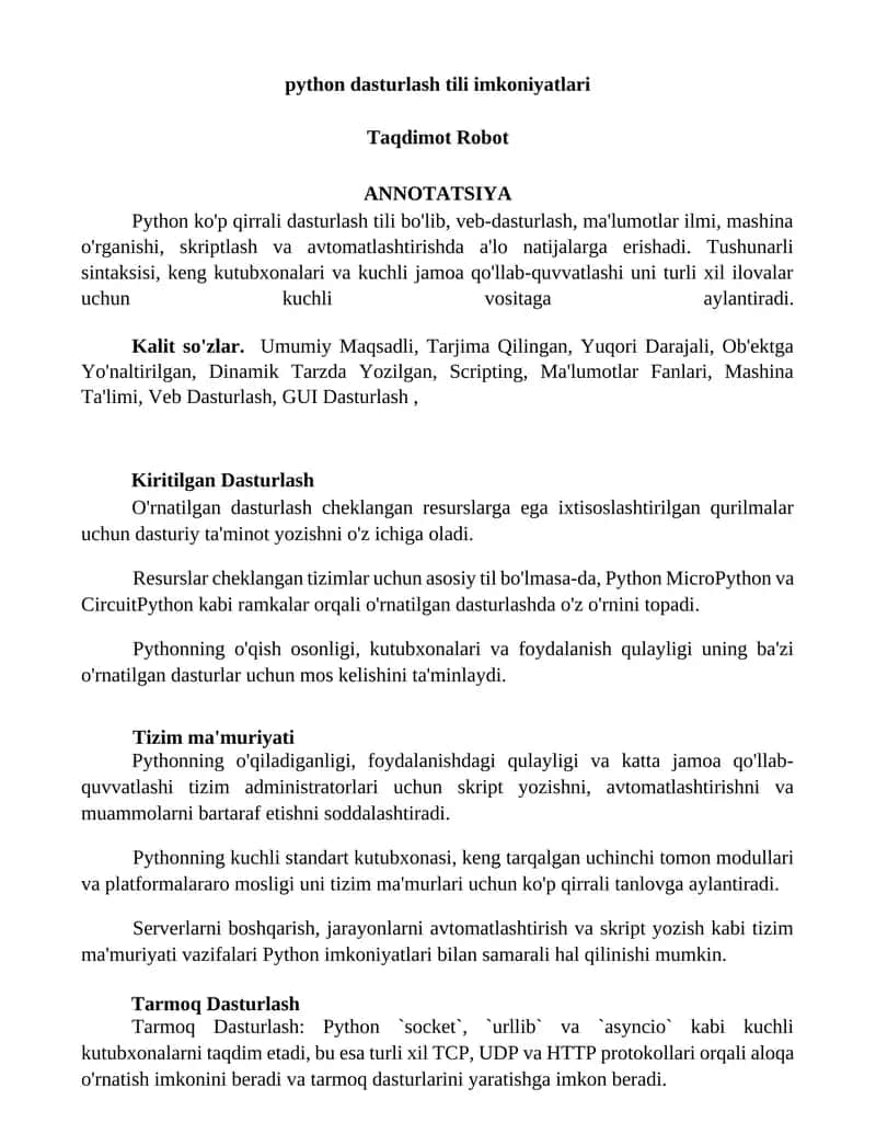 Python dasturlash tili imkoniyatlari 1