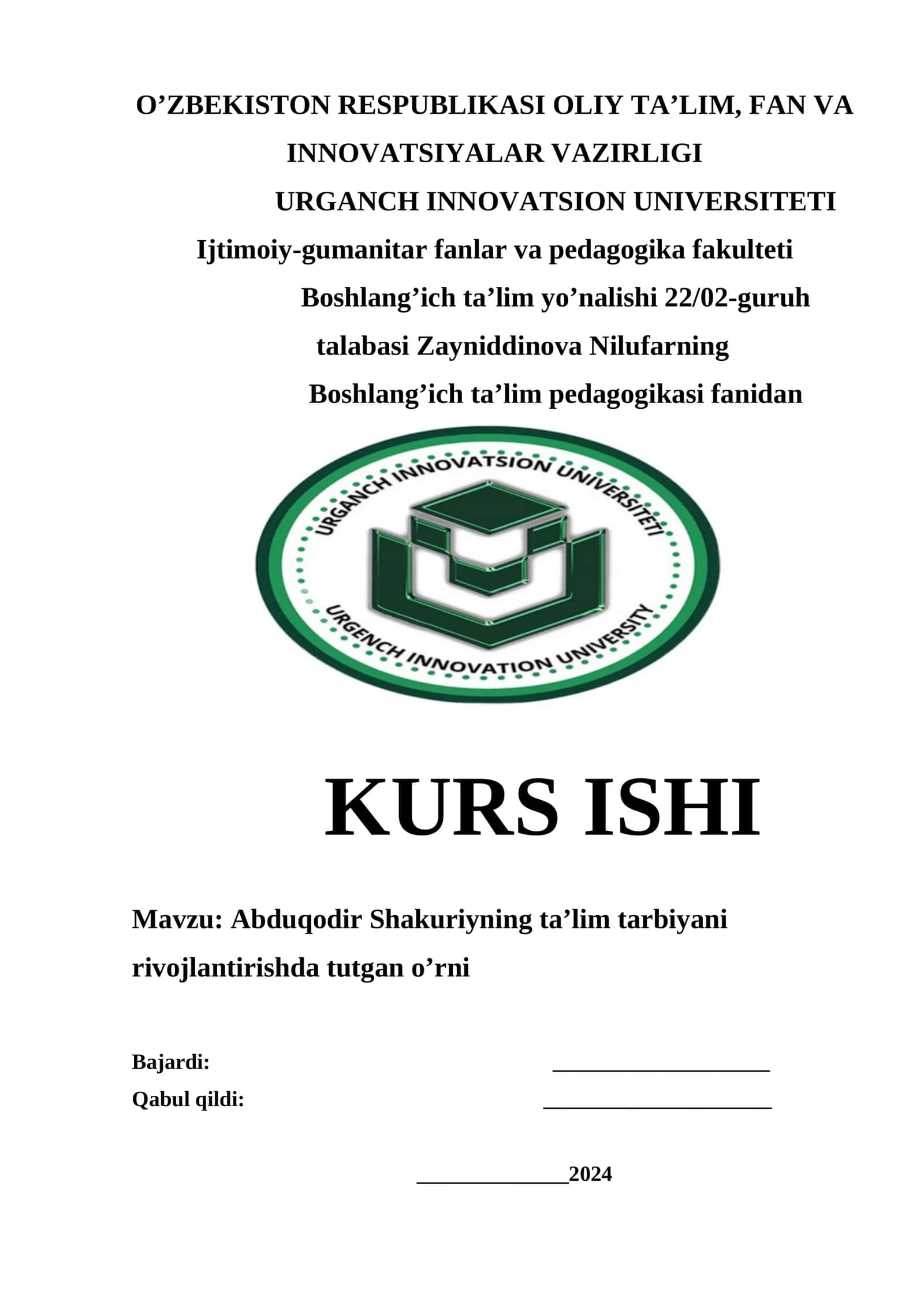 Abduqodir Shakuriyning ta’lim tarbiyani rivojlantirishda tutgan o’rni 1