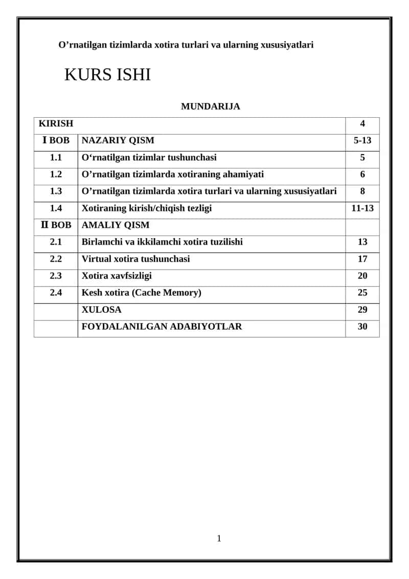 O’rnatilgan tizimlarda xotira turlari va ularning xususiyatlari 1