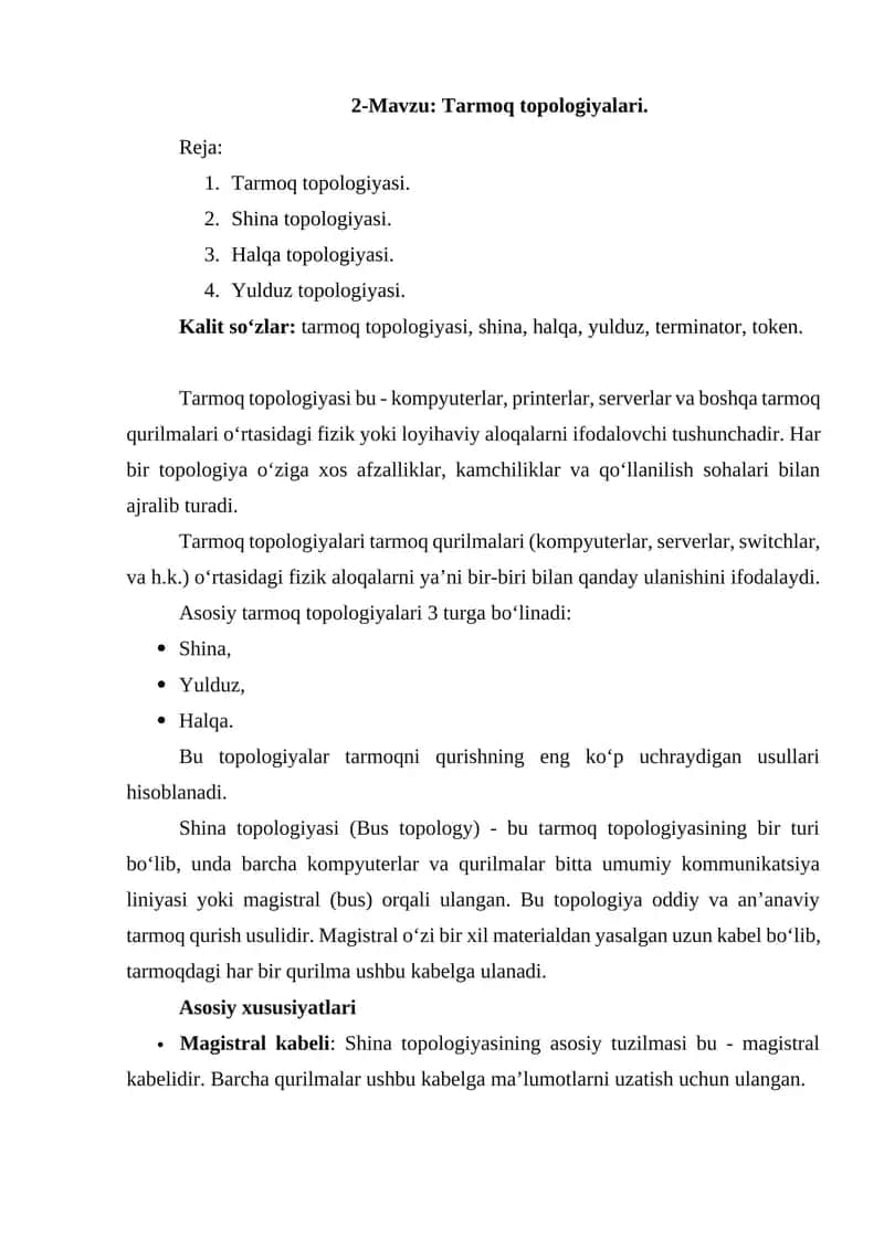 Tarmoq topologiyalari 1