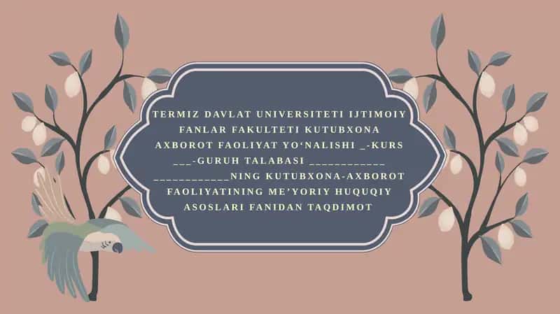 KuTUBXONA-AXBOROT FAOLIYATINING MEYORIY-HUQUQIY ASOSLARI FANIGA KIRISH 1