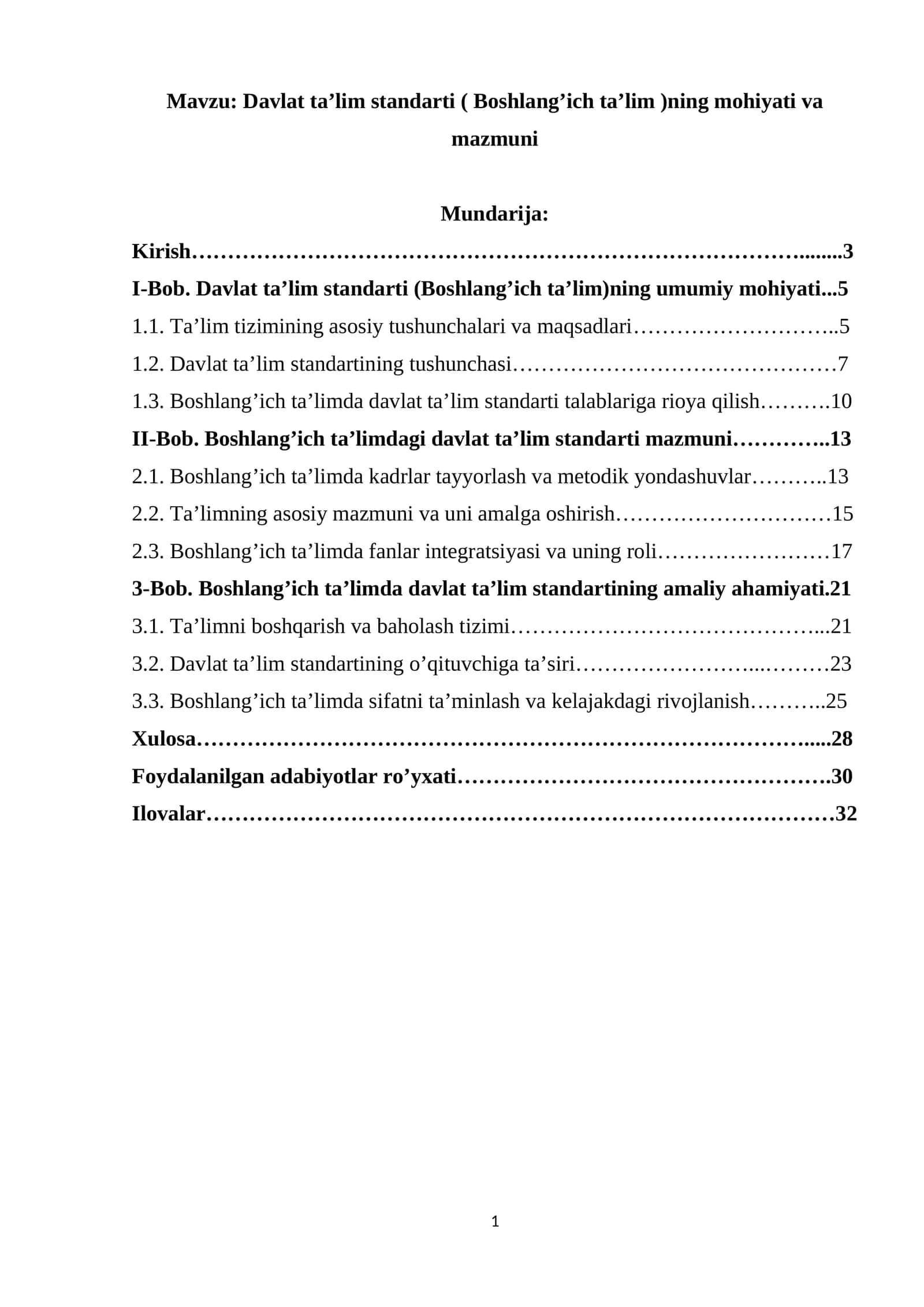 Davlat ta’lim standarti ( Boshlang’ich ta’lim )ning mohiyati va mazmuni 1