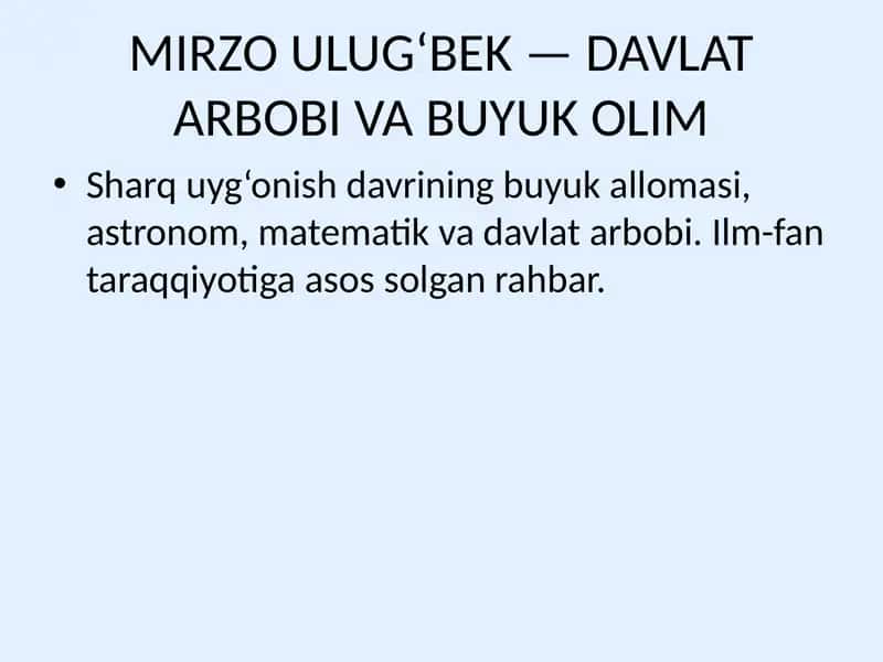 MIRZO ULUG‘BEK — DAVLAT ARBOBI VA BUYUK OLIM 1