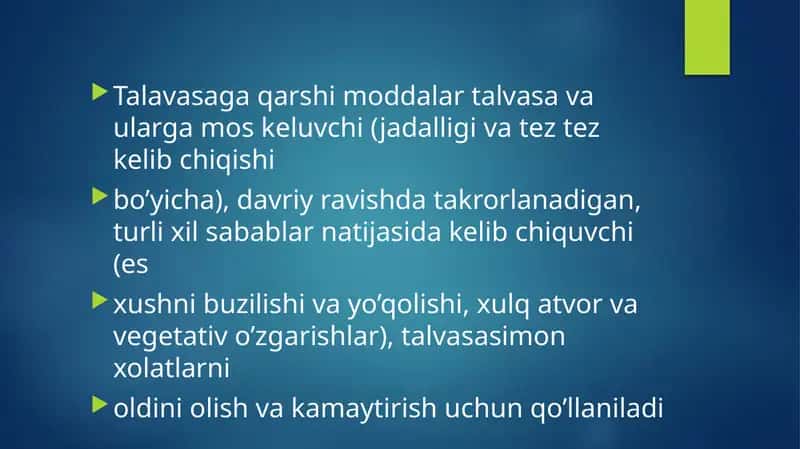 Talavasaga qarshi moddalar 1